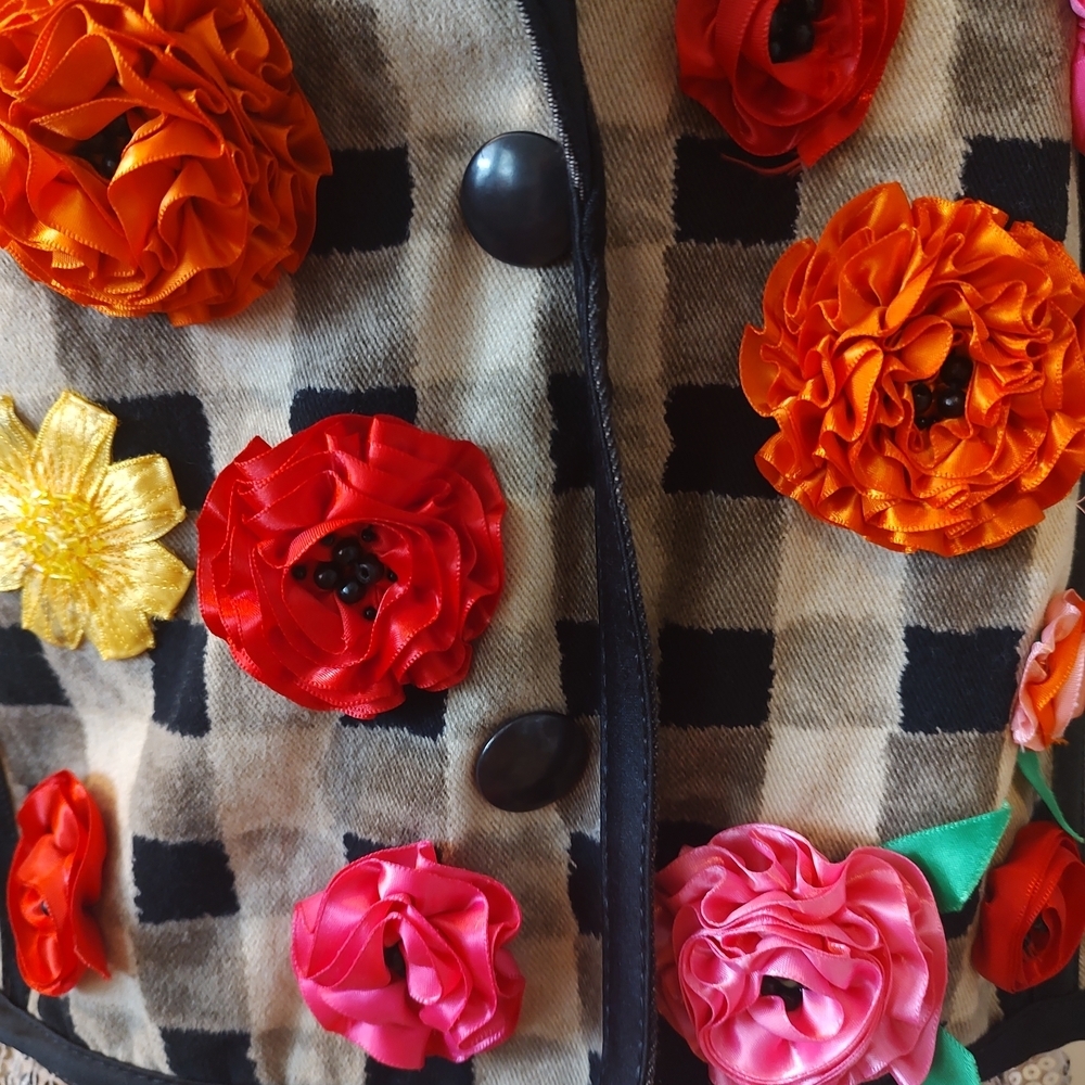 Gene Ewing BIS Vintage Floral Embellished Checkered Women's Blazer Medium - Picture 4 of 14